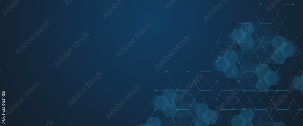 Obraz premium Vector digital science network geometric hexagonal dots and lines elements medical technology abstract background