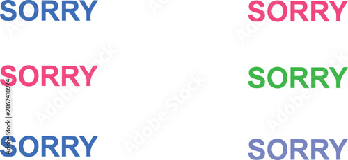 Foto Six colorful 'sorry' text arrangements on a white background