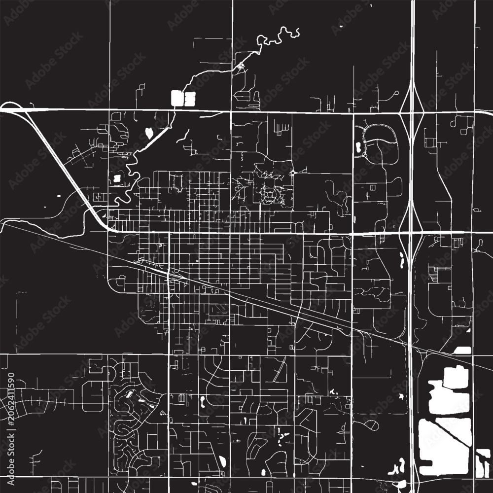 Obraz premium Brookings South Dakota Vector Map, Detailed City Street Map Black and White Minimalist Line Art
