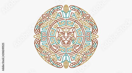 Ancient Aztec Jaguar Sun Stone Calendar Symbol.