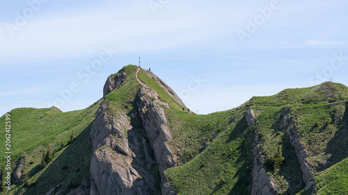 Peak and Cross of the Rindalphorn - Scenic Alpine Landscape in Nagelfluhkette Bavaria Allgaeu