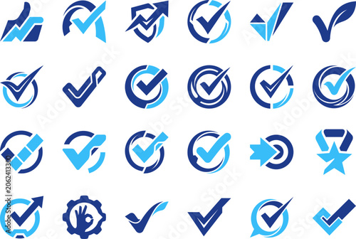 Tableau sur toile Collection of checkmark icons representing approval completion and success