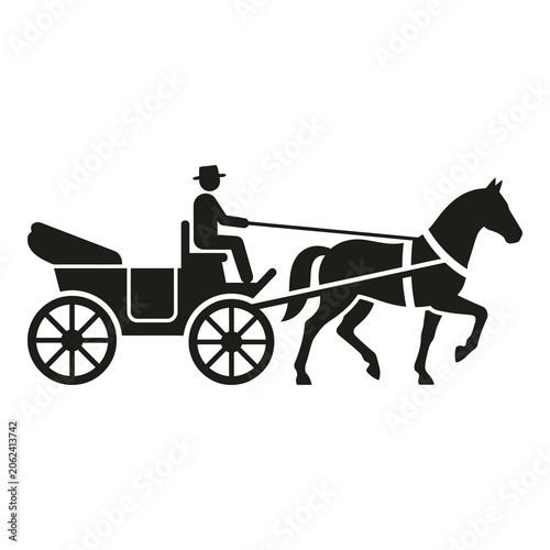 Tableau sur toile Black silhouette of man riding horse drawn carriage vehicle icon