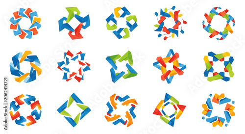 Colorful geometric shapes and patterns.