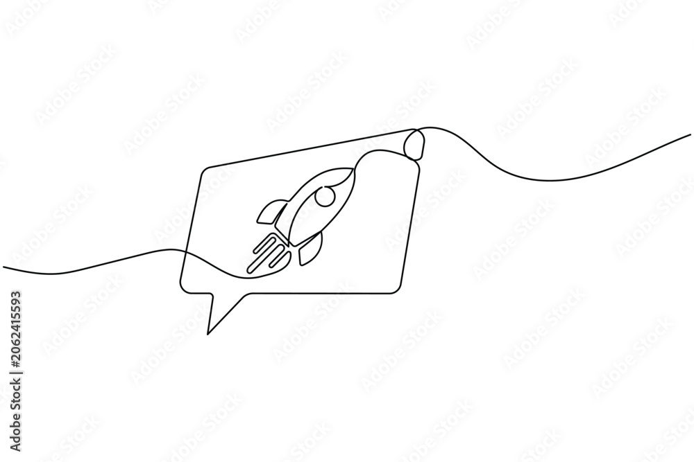 Obraz premium Rocket Message Continuous One Line Art Startup Communication Vector