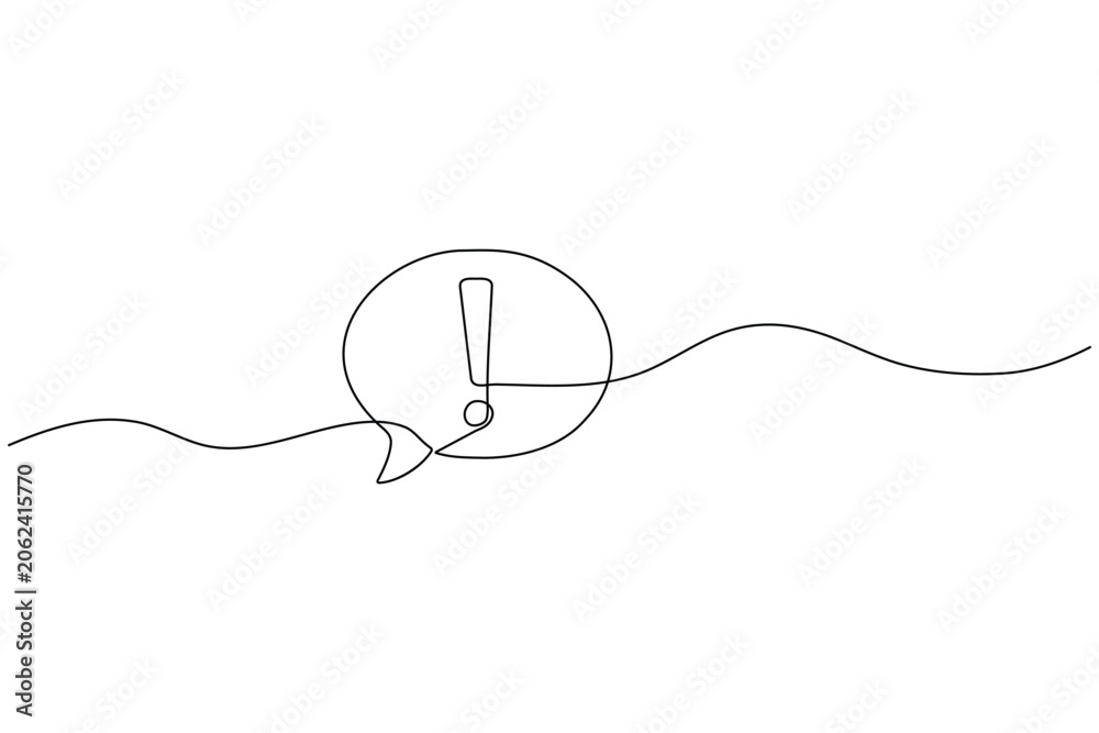 Obraz premium Exclamation Mark Speech Bubble Continuous One Line Art Vector