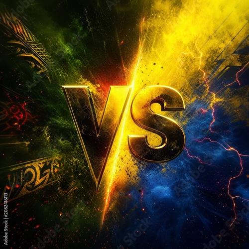 Golden VS Energy Background with Blue Lightning Sports Theme