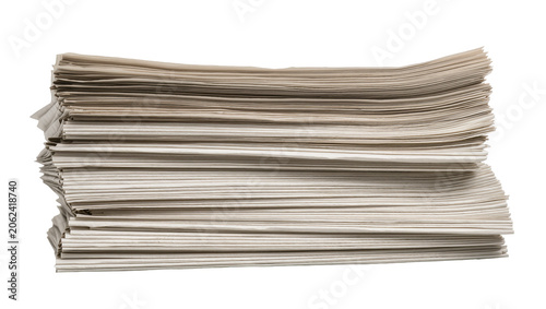 Tall stack of old yellowed paper sheets, isolated on transparent background