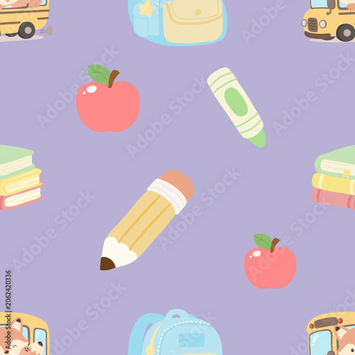Hand Drawn Back to School Seamless Pattern with Cute School Supplies