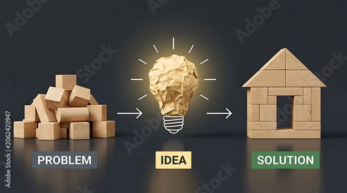 Transforming a Chaotic Pile of Blocks into a Structured House Represents Problem Solving Through Innovative Ideas and Solutions