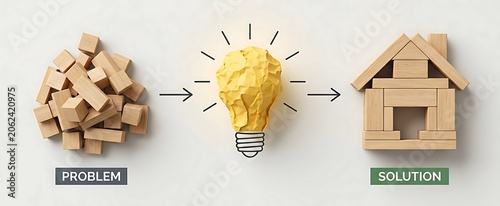 From Disorganized Blocks Representing a Problem to a Bright Lightbulb Idea Leading to a Structured House Solution