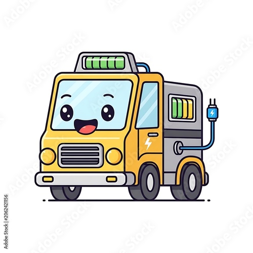Bright yellow delivery truck cartoon illustration.