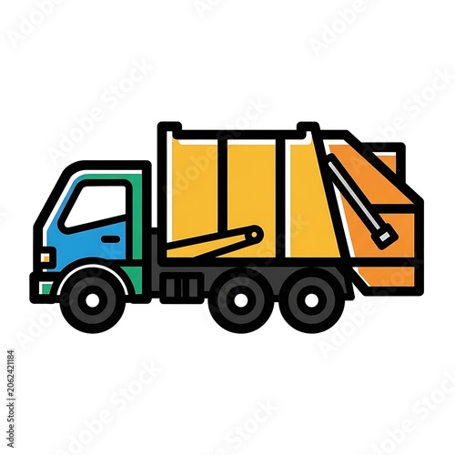 Colorful dump truck isolated on white background.