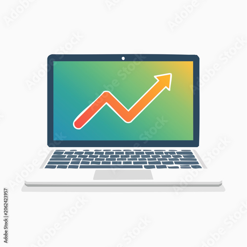 Laptop displaying an upward trending graph