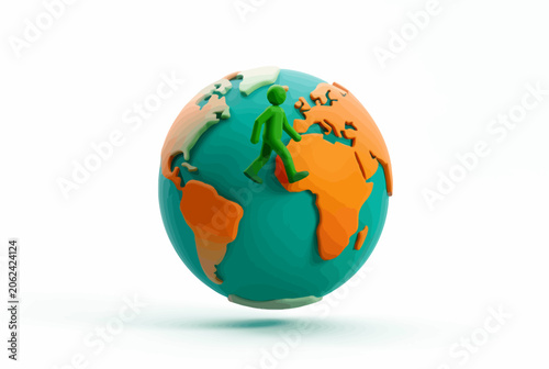 Colorful Globe with Green Figures.