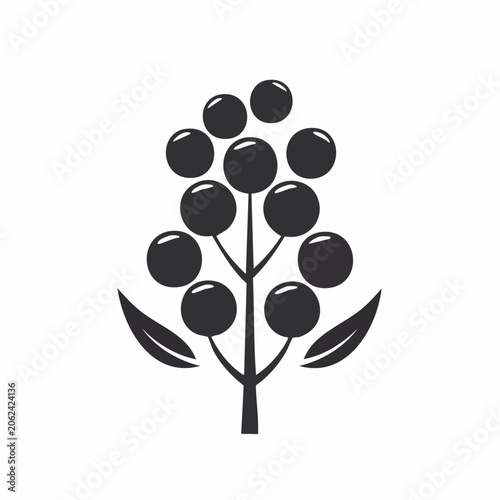 Stylized Icon of Berries on a Stem with Leaves