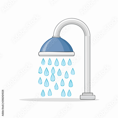 Cartoon Shower Head with Flowing Water Drops