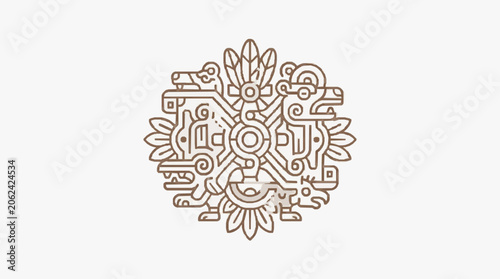 Tableau sur toile Intricate Aztec Sun Stone inspired symmetrical glyph design.