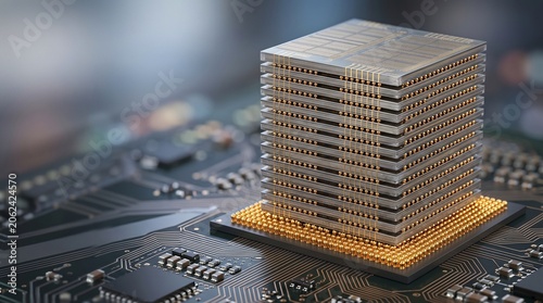 Premium HBM4 high bandwidth memory stack with clean micro bumps 3D illustration with copy space