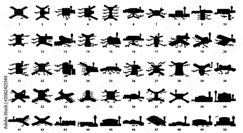 Tableau sur toile Industrial factory silhouettes and power plant icons set, 50 black vector buildi