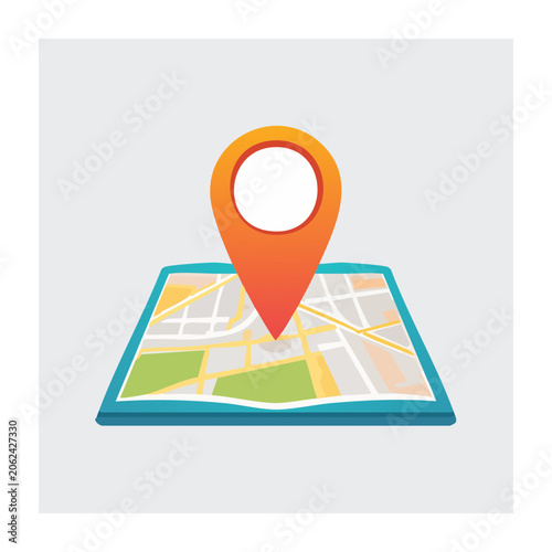 Flat design world map with location pin