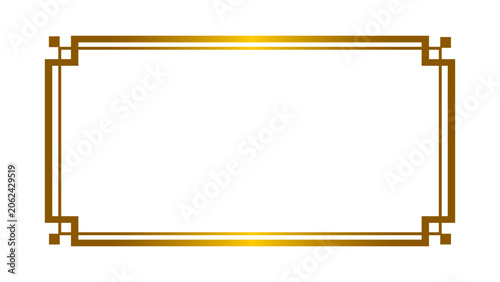 Simple and elegant rectangular shiny gold frame with stylish corners. Premium metal decorative golden gradient border frame for luxury designs and branding projects. Vector illustration.