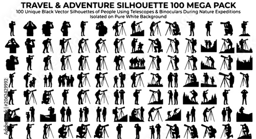 Billede på lærred Travel and adventure silhouette 100 mega pack, black vector silhouettes of peopl