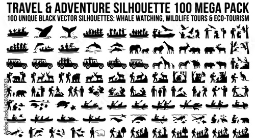 Photography Travel and adventure silhouette 100 mega pack, wildlife tours and eco-tourism ve