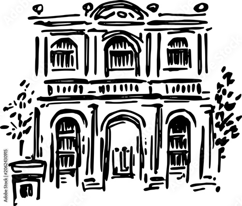 Hand Drawn Library Storefront Vector Drawing