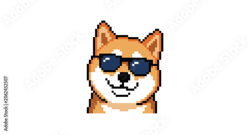 Foto Pixel Art Shiba Inu Dog Wearing Sunglasses
