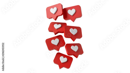 Red heart notification bubbles, isolated on transparent background