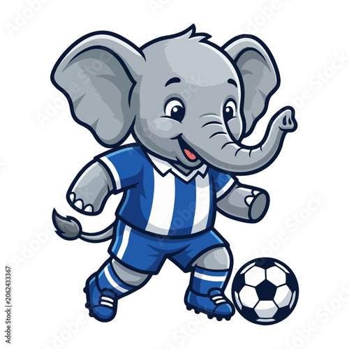 Cute baby elephant soccer mascot character illustration