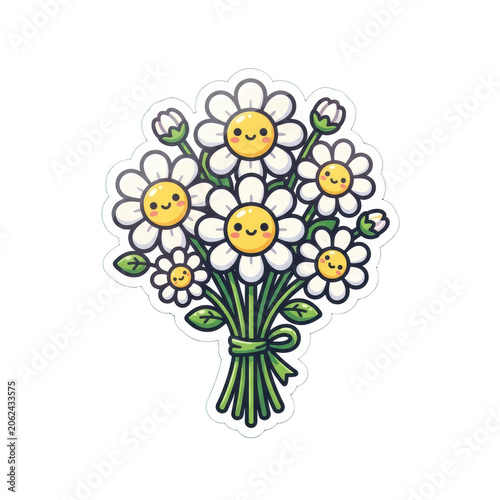 Cute Kawaii Daisy Flower Bouquet Sticker