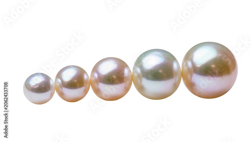 Obraz na plátne Five lustrous pearls in graduated sizes, white and pinkish hues