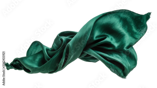 Obraz na plátne Flowing emerald green silk fabric with soft folds, isolated on transparent backg