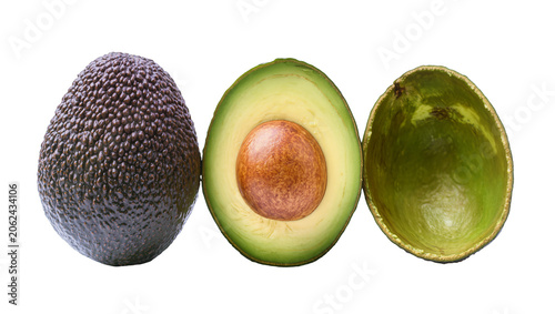 Tableau sur toile Whole avocado half and skin on white