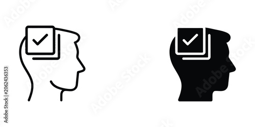 Fényképezés Human head profile with checkmark icon representing mental clarity, correct deci