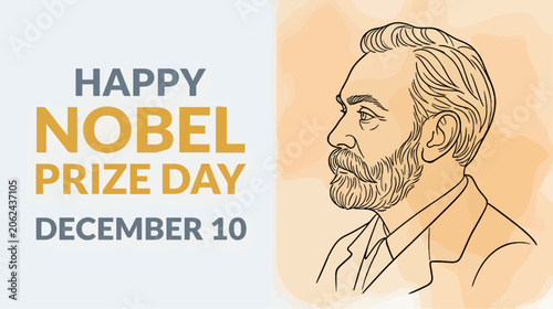 Photos Minimalist Line Art Illustration of Alfred Nobel in Profile with Happy Nobel Pr