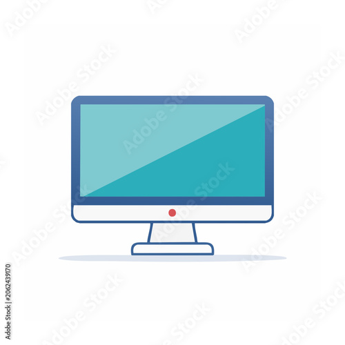 Blue computer monitor on white background