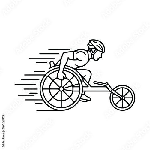 Minimalist line art wheelchair racing athlete paralympic sports illustration