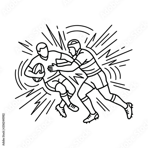 Minimalist line art american football players tackling during match illustration