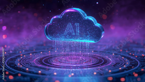 Cloud and edge computing technology data transfer concept. A large cloud icon is in the center, Ai Brain Cloud Big data, network, Science and futuristic ai cloud background concept.	