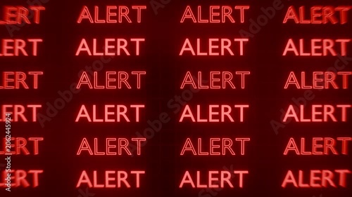Red Glowing Alert Text Pattern Motion Graphics Background. Warning. 4K
