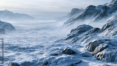 Snow covered polar landscape showcasing harsh winter climate