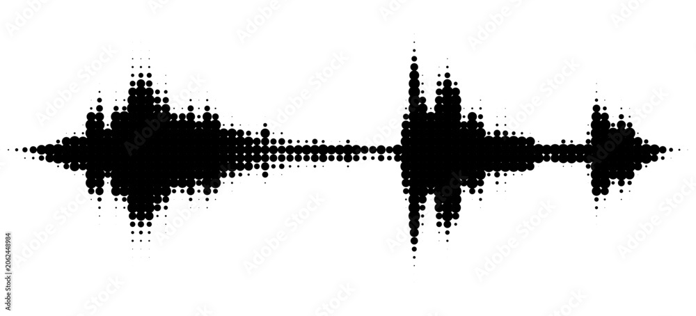 Fototapeta premium Vector retro grunge sound wave pattern. Audio equalizer halftone design with pulse effect
