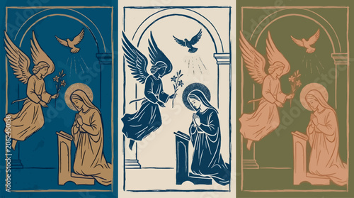 Foto Monochromatic Vector Illustration of the Annunciation, Angel Gabriel Delivering