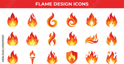 Bild auf Leinwand Collection of vibrant colorful abstract fire flame vector graphic design element