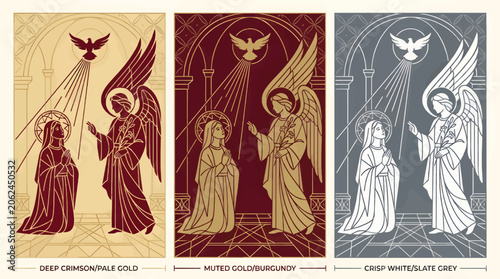 Foto Monochromatic Vector Illustration of the Annunciation, Featuring the Angel Gabri