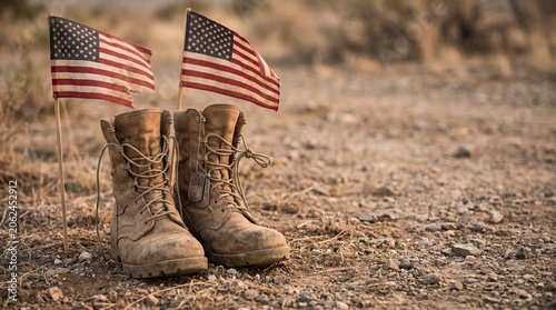 Military Boots With American Flags Outdoor Scenic Photo