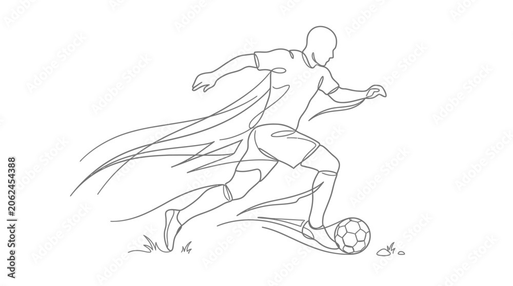 Fototapeta premium Dynamic illustration of a soccer player in motion, capturing the speed and energy of the game with fluid, continuous lines